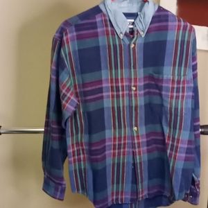 Flannel shirt with denim collar
